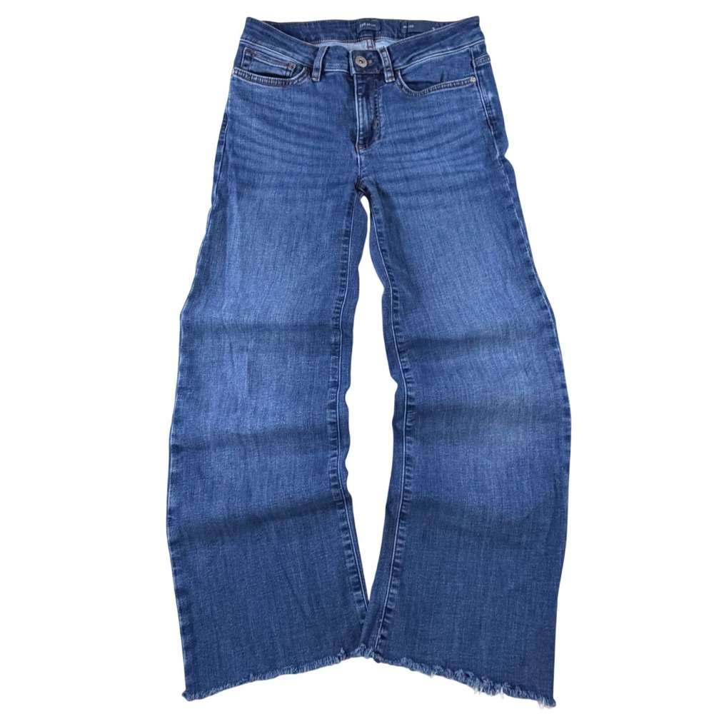 Wide Leg Jeans J. Jill Womens 2P Blue Denim Raw Hem Mid Rise Medium Wash Petite